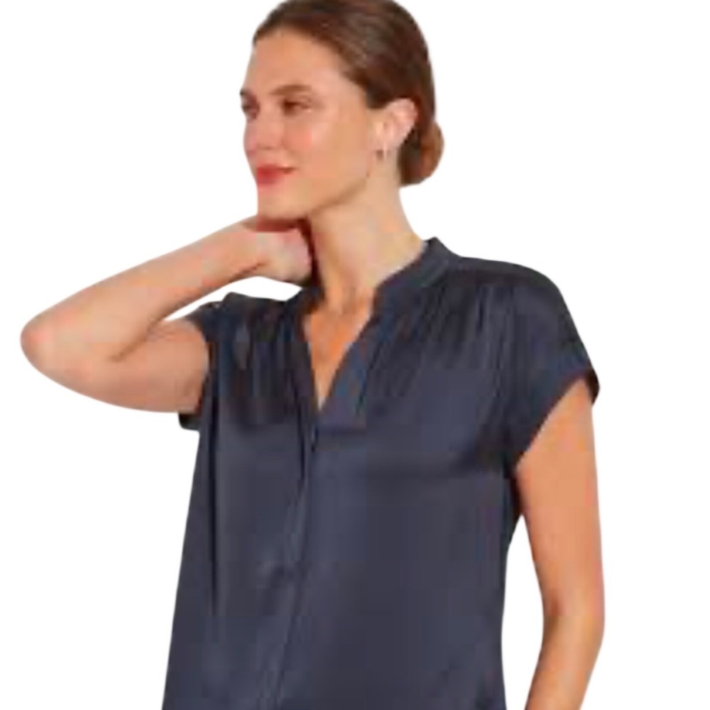 The Reset Navy Short-Sleeve V-Neck Blouse